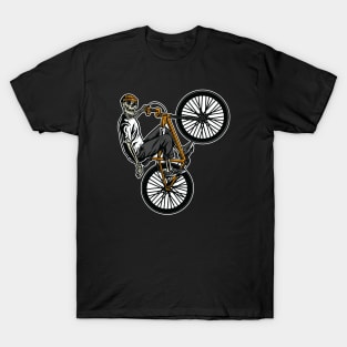 Skeleton Gang Banger on a Bicycle Cartoon T-Shirt